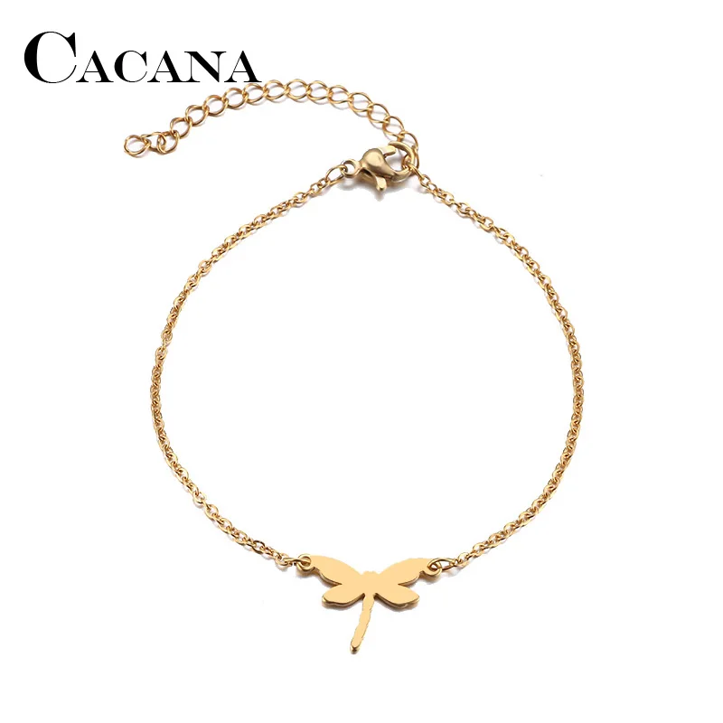 

CACANA Stainless Steel Bracelet For Women Man Dragonfly Gold And Silver Color Pulseira Feminina Lover's Engagement Jewelry