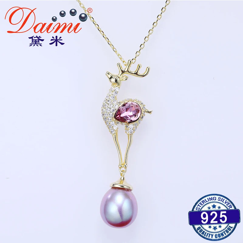 

DAIMI Wapiti Design Pendant 925 Silver Pink Purple Color Water Drop Freshwater Pearl Pendant Jewelry G