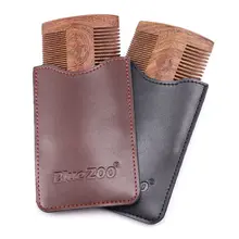 Черный золото сандалового дерева Двусторонняя борода расческа Складная Расческа уход Anti-static для мужчин и женщин инструменты для ухода за волосами с из искусственной кожи сумка