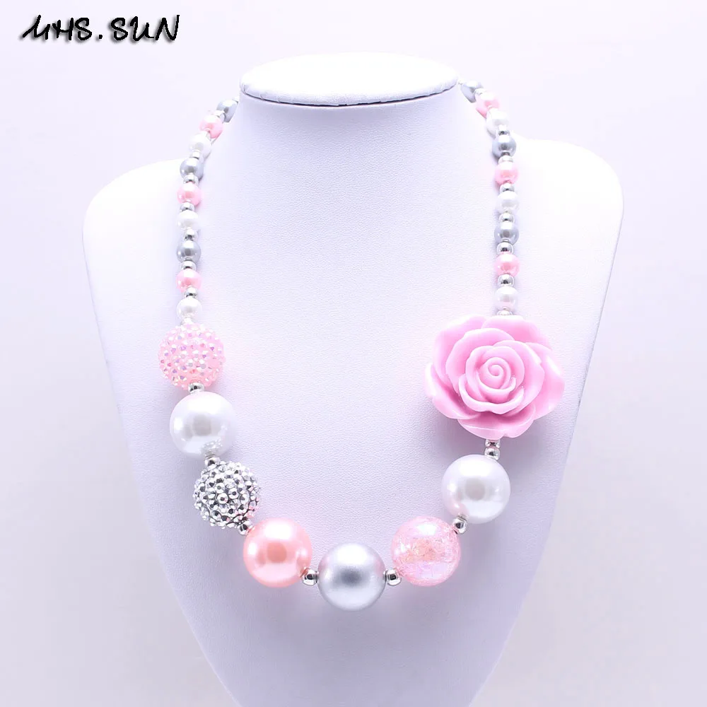 MHS. SUN новейший дизайн серый+ розовый цветок короткое ожерелье для детей бусина жевательная резинка для маленьких девочек массивное ожерелье ювелирные изделия для малышей