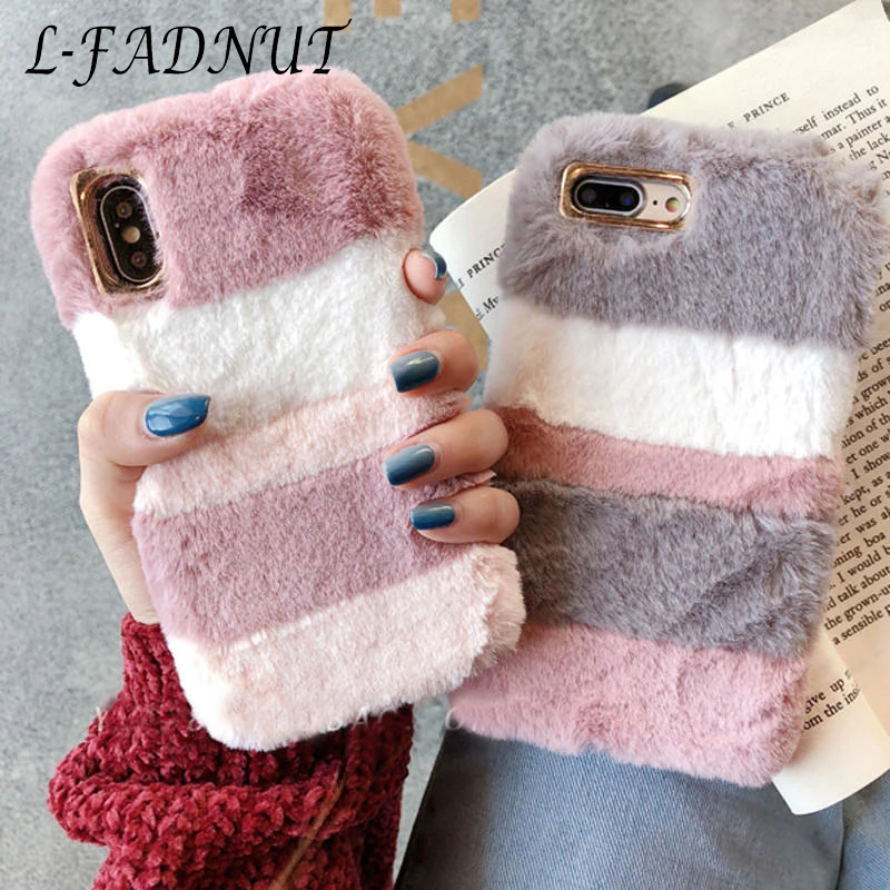 

L-FADNUT Luxury Plush Fur Cover For Samsung Galaxy S10 S9 S8 Plus Cute Fluffy Soft Bumper Case Coque For Samsung S7 S6 edge A J