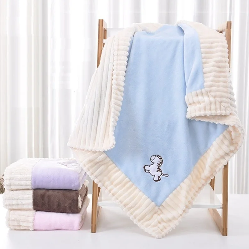 

Baby Blanket Embroidery Knitted Fleece Cartoon Blanket Infant Swaddle Receiving Stroller Wrap Newborn Baby Bedding Bebe Blankets