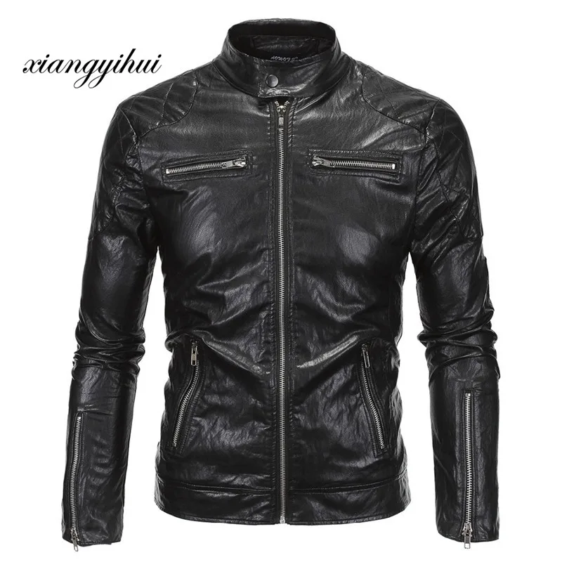 New Motorcycle Fashion Faux Leather Jacket Men 2016 Zipper decoration Moto Biker Brand Veste Homme Autumn Windbreaker | Мужская одежда