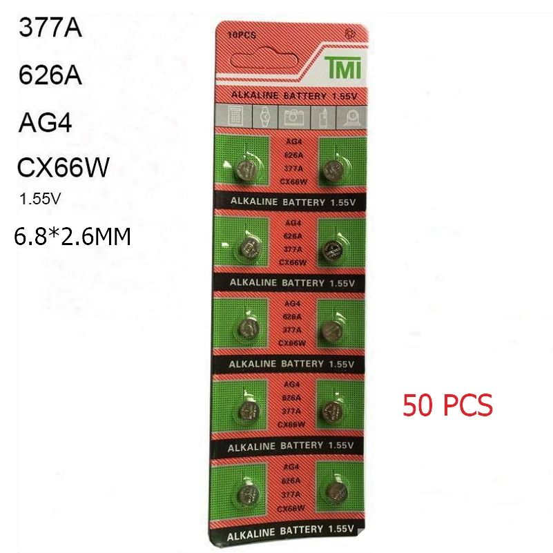 

50 PCS AG4 LR626 626A 377 sr626sw 1.55V Alkaline Watch Accessories Button Cell Coin Battery For Watch Toys Remote Battery