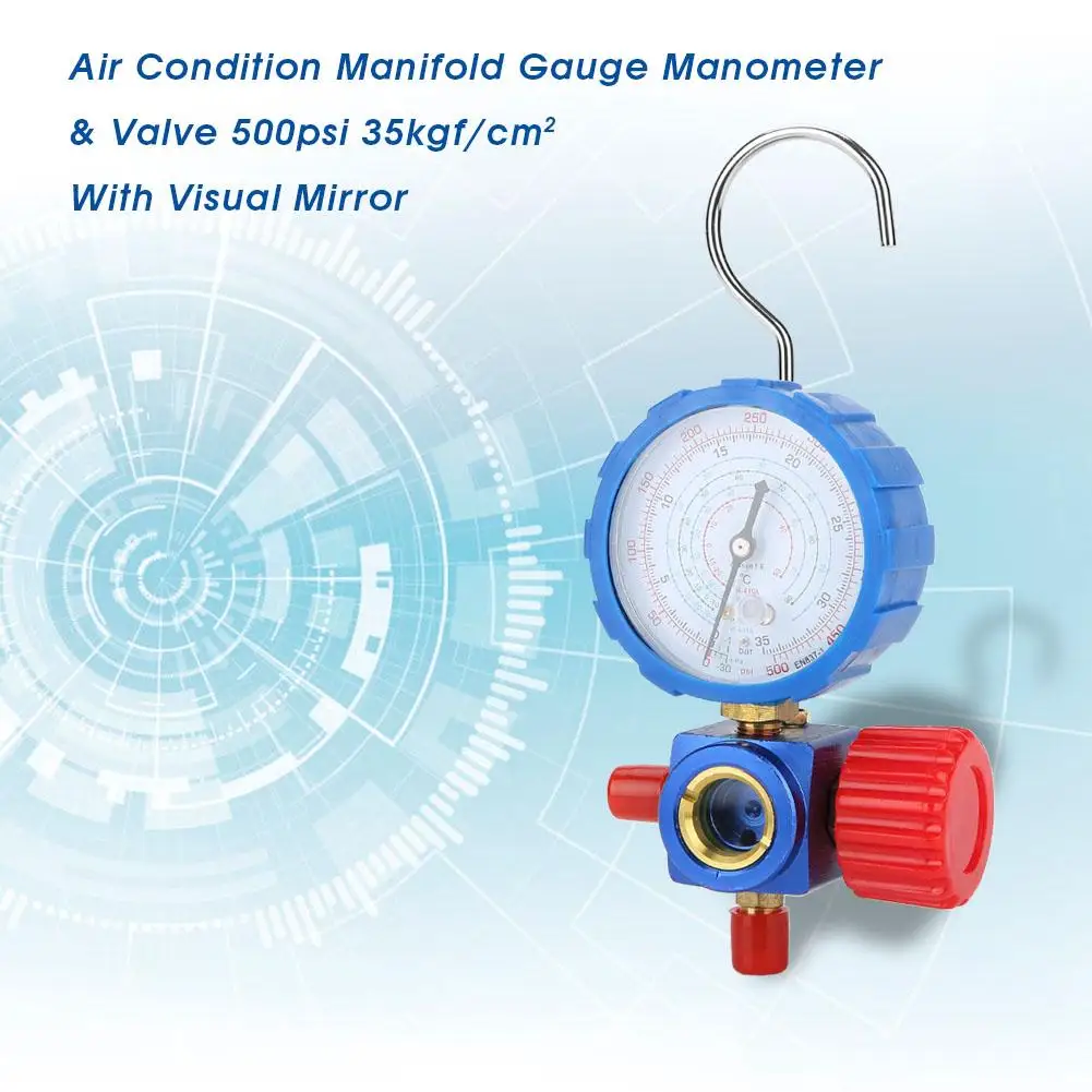 500PSI манометр коллектора хладагента манометр клапан датчик давления Кондиционер инструмент с визуальным зеркалом для R12 R502 R22 R410R134A
