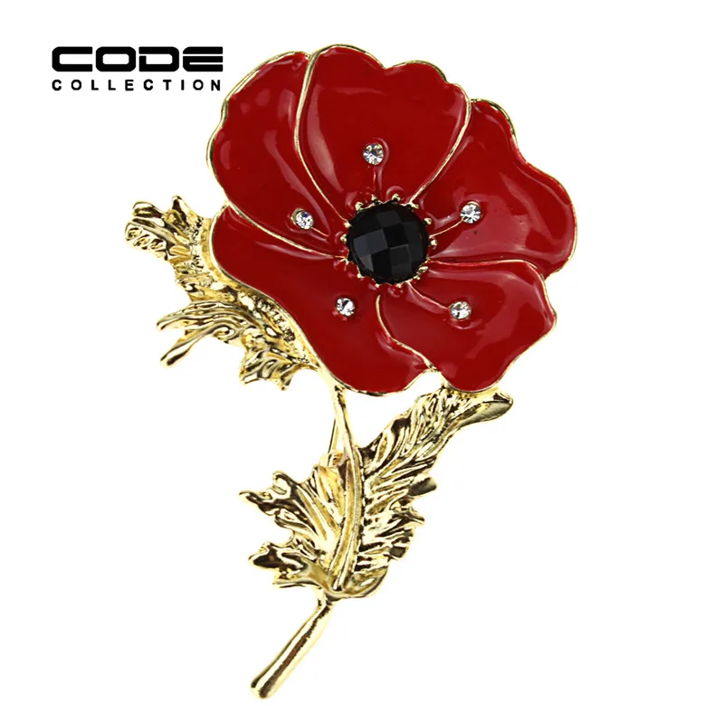 

European Style Red Brooch Costume Accessories Poppies Flowers Enamel Brooches for Women 2016 Fashion Gift Jewelry