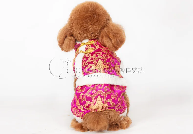 Комбинезон с четырьмя ножками для собак и кошек; Традиционный китайский костюм; Мягкий Теплый новогодний китайский костюм для домашних животных; куртка с флисовой подкладкой - Цвет: Розовый