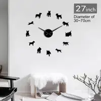 Bull Terrier pies Wall Art 3D DIY zegar ścienny zwierząt domowych sklep rozmiar regulowany kreatywny pokaż psów rasy mops duży igły zegar zegar zegarek
