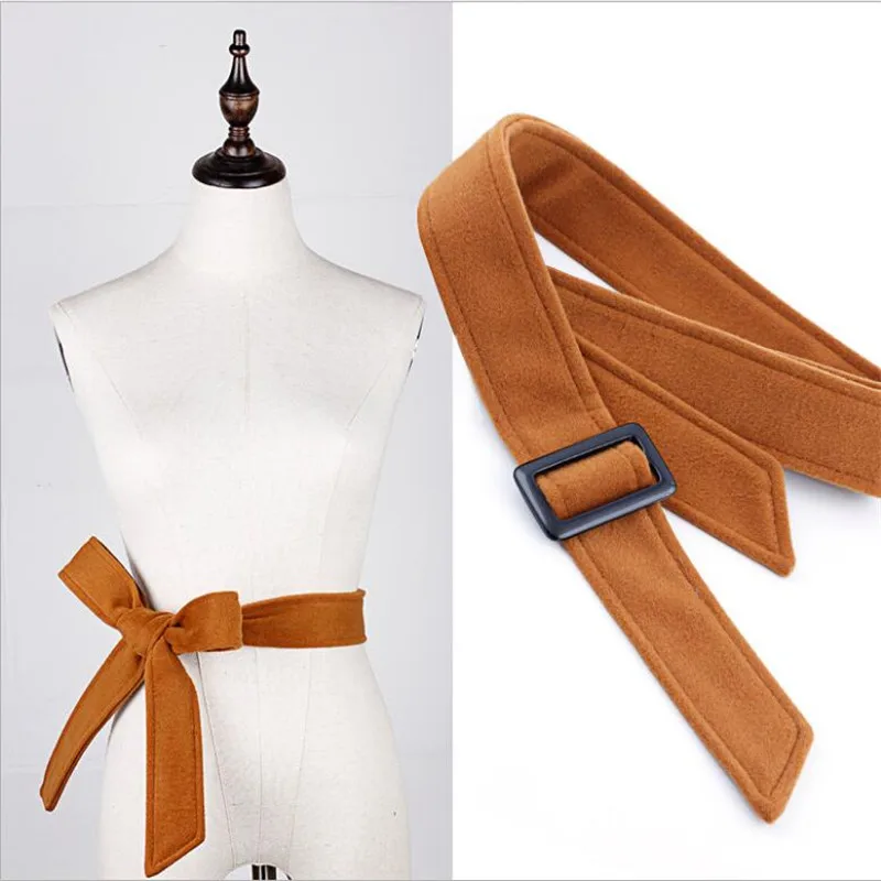 New Black White Red Blue Female Wide Bow Knot Fabric Waist Strap Belt