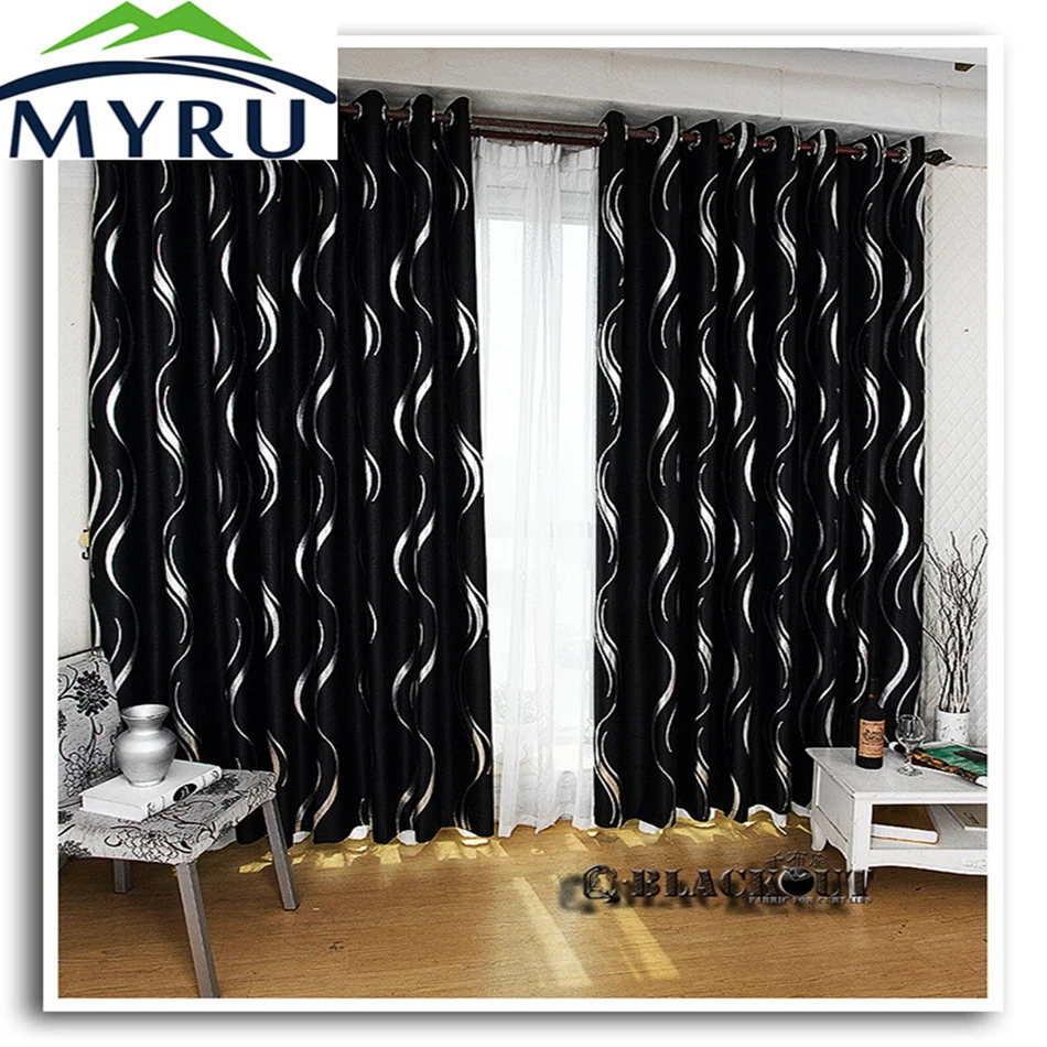 MYRU Новое поступление красивый полный оттенок blakcout шторы черный и серебряный шторы для гостиной