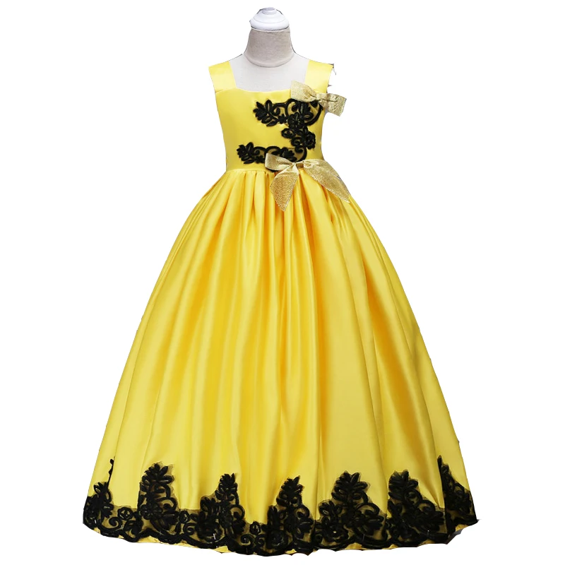 Детское свадебное платье с цветочным узором для девочек от 3 до 14 лет высококлассное праздничное торжественное платье принцессы длинное шелковое фатиновое платье без рукавов