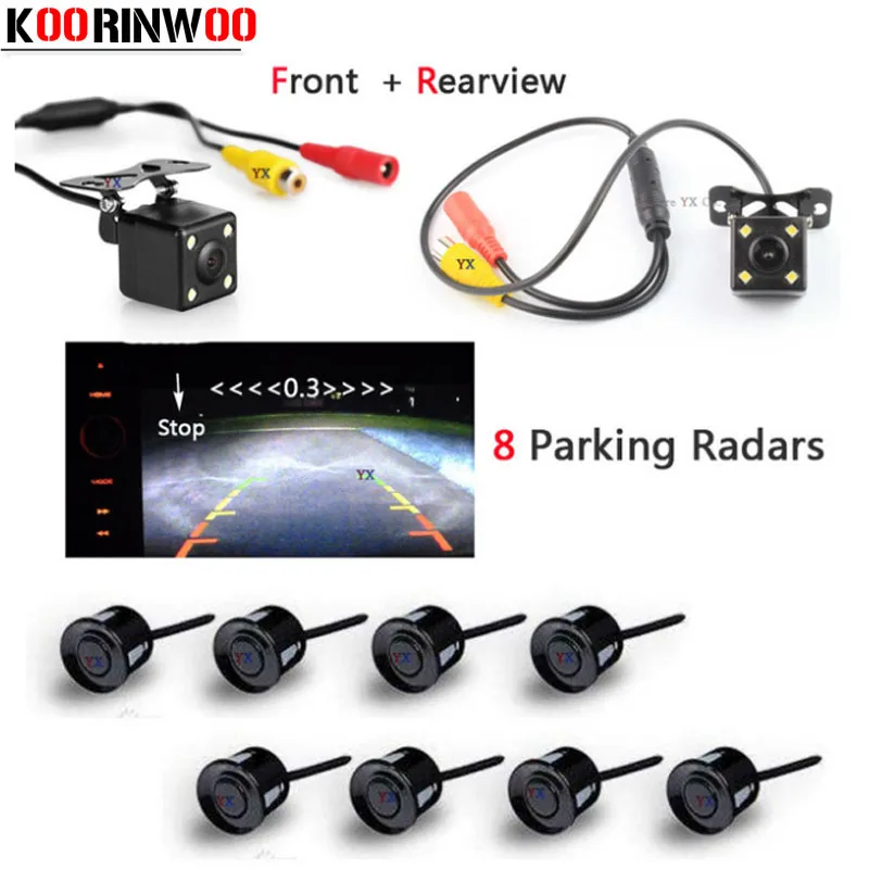 

Koorinwoo Dual Core CPU Car Parking Sensor 8 Redar Car Front camera Rear view Camera Parktronic system Video input Show distance