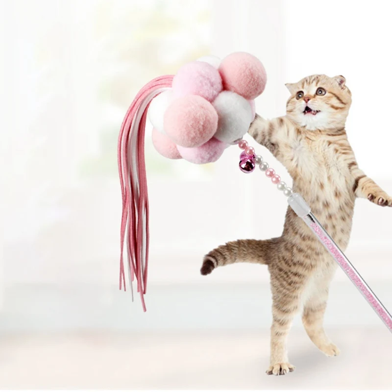 

Pet Cat Interactive Toy Solving Boredom Tease Cat Wand Toys with Feather Plush Balls