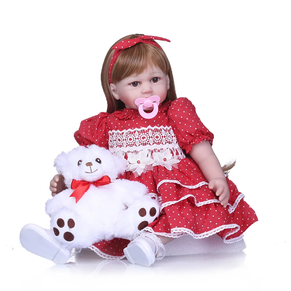 

23inch Reborn Newborn Baby Doll Alive bebe 58cm reborn menino Silicone red dress princess play house bebe toys for children