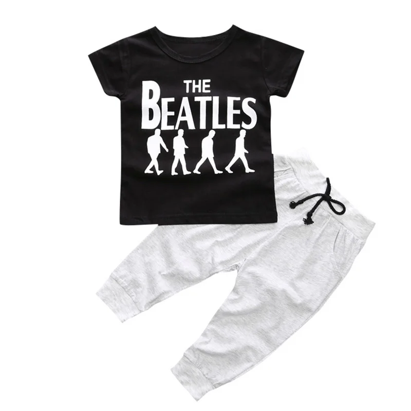 

2Pcs Baby Boy Clothes Short Sleeve Printed T-shirt Tops +Pants Outfit Clothing Set Suit with The Beatles