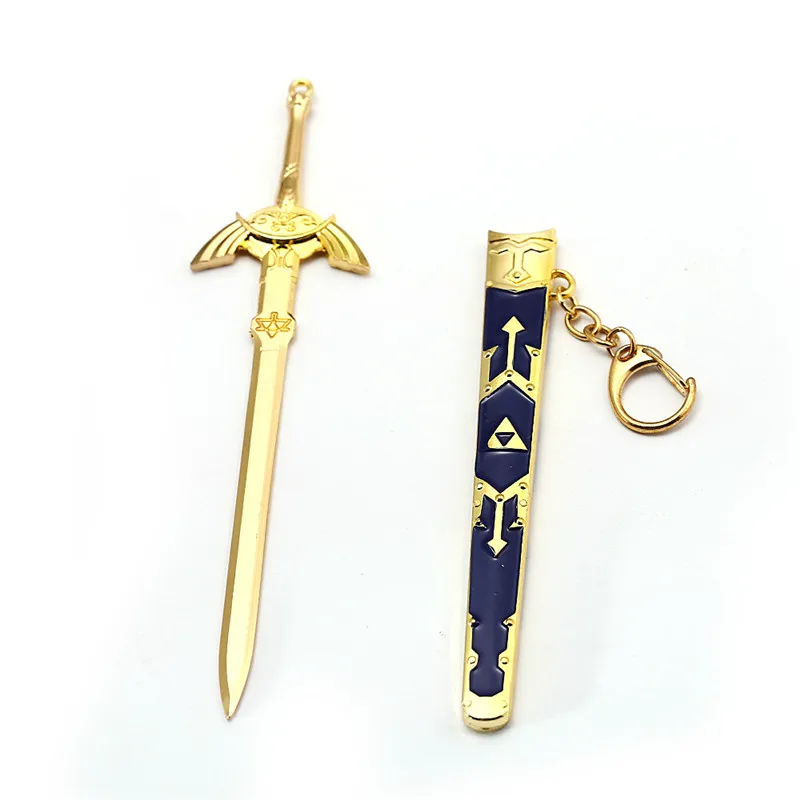 

New Game The Legend Of Zelda Keychain Master Sword Metal 17cm Gold Pendant Key Chain Ring Holder Men Souvenir llaveros Chaveiro