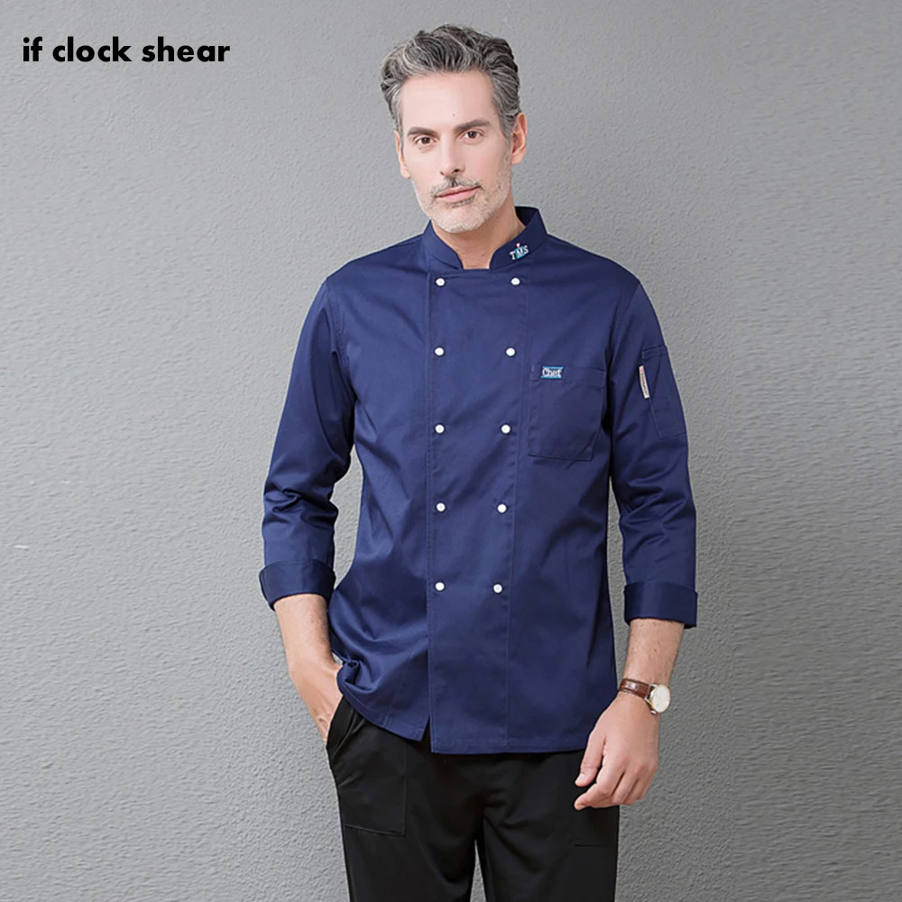 

IF Long Sleeve Chef Uniform Master Cook Restaurant Hotel BBQ Kitchen High Quality Workwear Clothing Food Service Chef Tops Blue