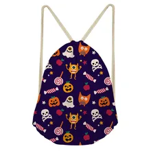 THIKIN Hallowmas Pumpkin Prints Polyester Beam Pocket Drawstring Bag Women Men Unisex Fashion School Backpack Ball Pockets