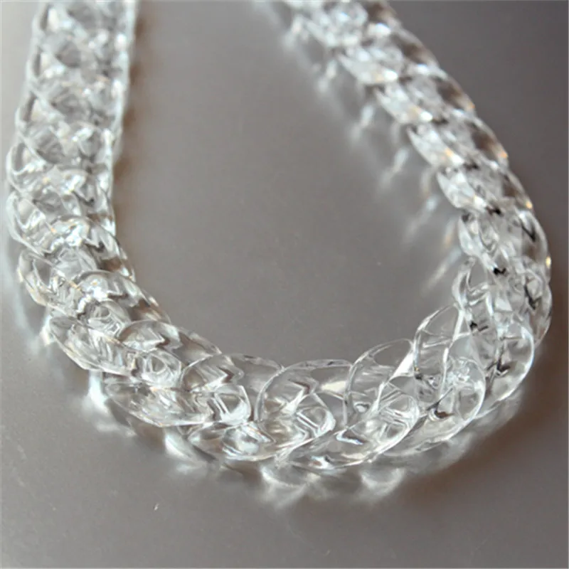 70pcs Transparent Acrylic Curb Chain Links, Clear White Plastic Curb