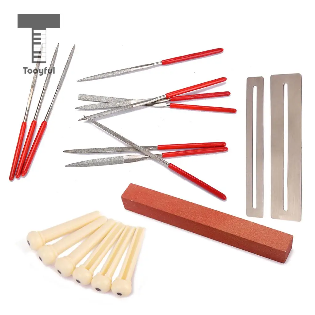 Tooyful 19Pcs Guitar Instrument Repair Tool Kit Grinding Stone Frets Nut File  Bridge Pins Set  