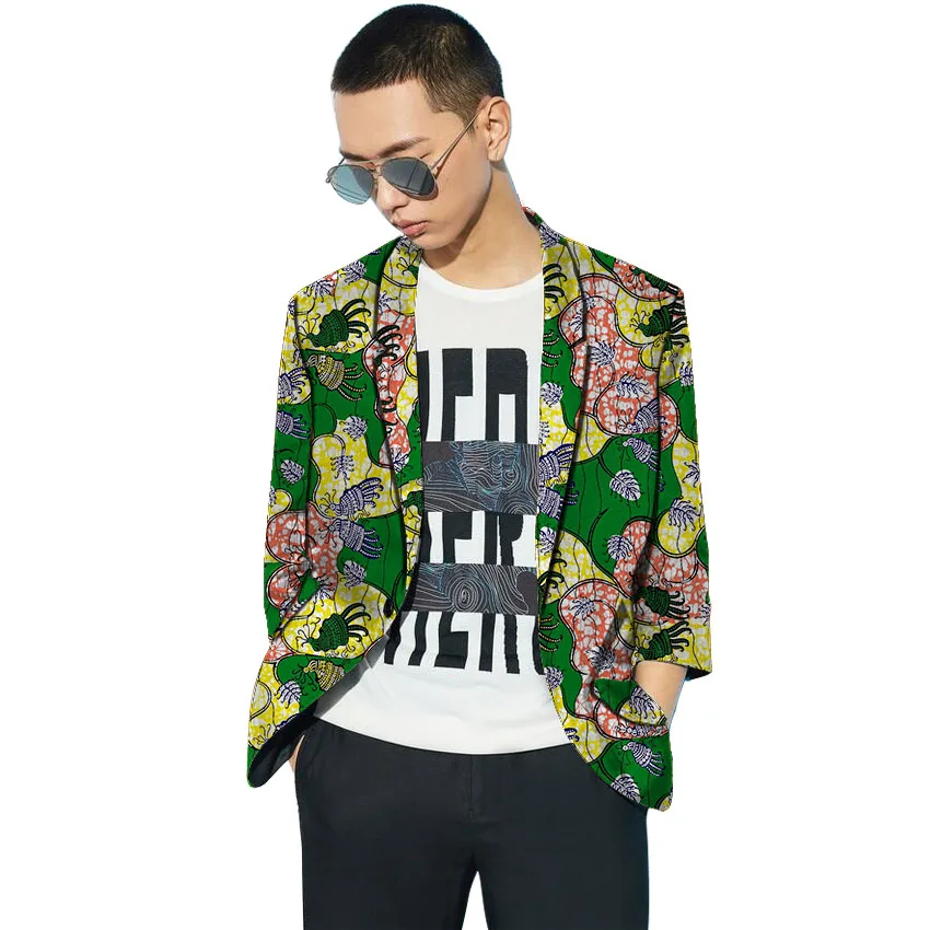 

African clothing men's print formal jackets Ankara patterns slim fit suit blazer fashion three quarter sleeve wedding wear