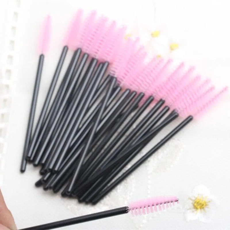 Black-Pink 150 шт ресницы бровей кисти для накладных ресниц удлиняющие синтетические одноразовые щеточки для туши для ресниц Кисточки для макияжа - Handle Color: Black-Pink
