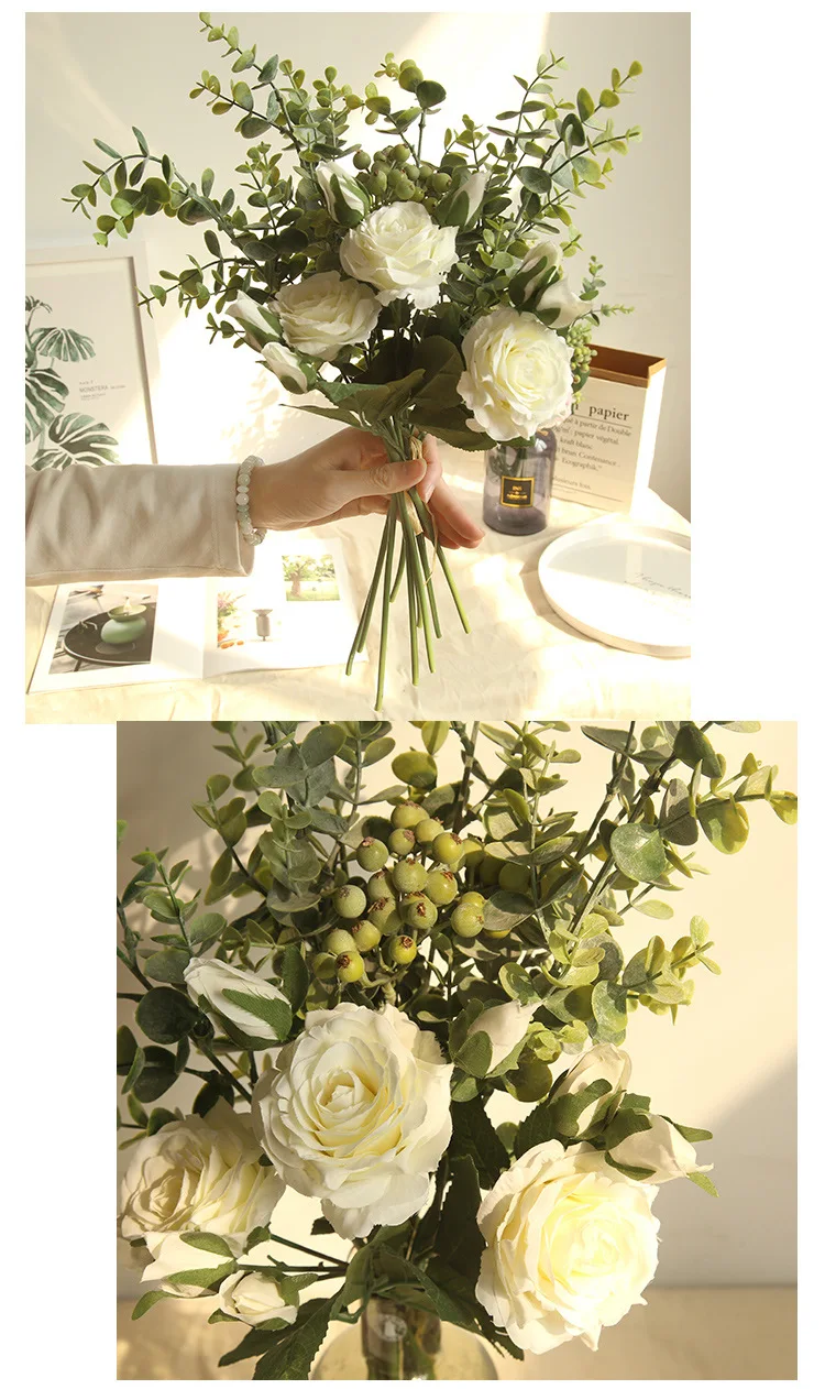 Kyunovia шелковые розы искусственный букет невесты и цветка, в белом и розовом цвете, букет подружки невесты свадебная брошь D110