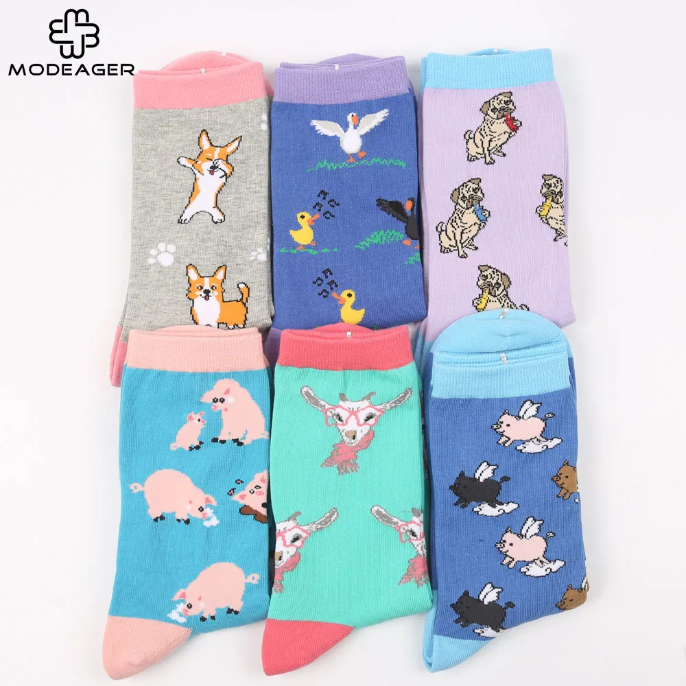Modeager корейские милые собаки свинья Мопс Утка животных Женские носки Каваи