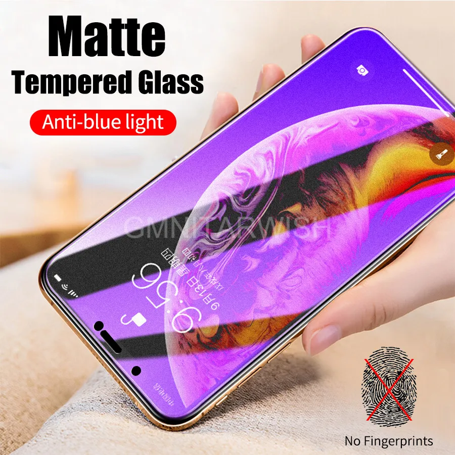 

Anti UV Purple Blue Light Fingerprint Matte Frosted Tempered Glass For iPhone XS Max XR X 8 7 6 6s Plus Screen Protector Film