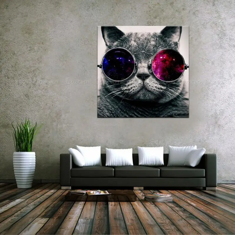 50 50cm Hd Spray Canvas Print Painting Bespectacled Cool Cat Wall Painting By Numbers Oil Vintage Home Decor Hand Painted Canvas Paintings Art Cuadros Posters And Prints Tableau Peinture Sur