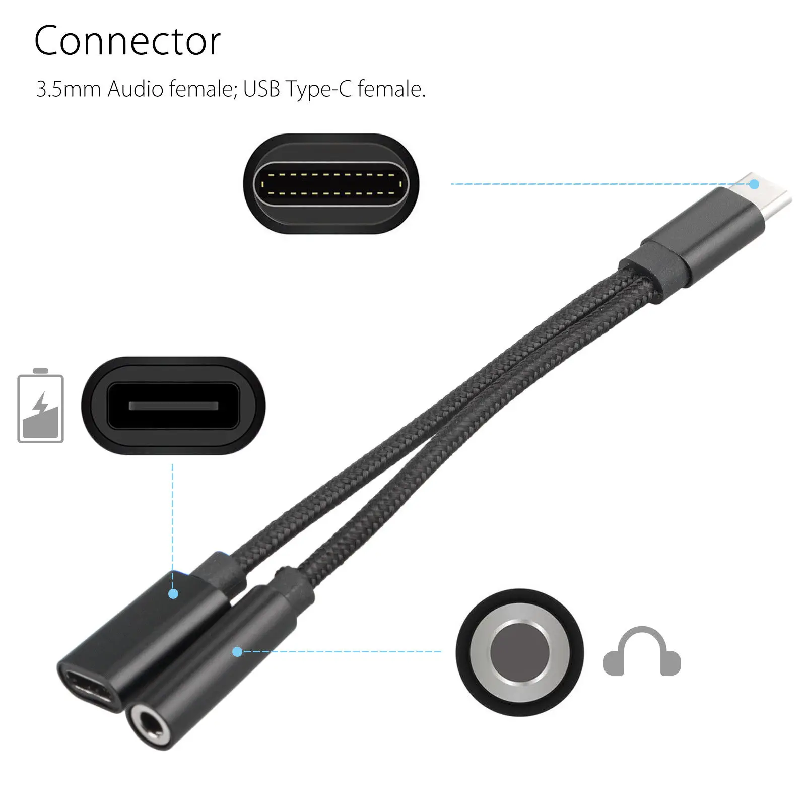 Тип C до 3,5 мм и зарядное устройство 2 в 1 Наушники звуковой разъем USB C кабель адаптер