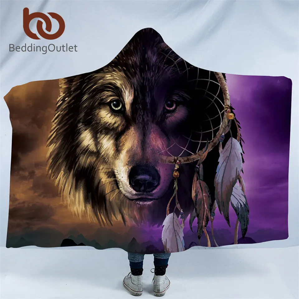 BeddingOutlet Wolf Collection Hooded Blanket Wolves Painting Sherpa