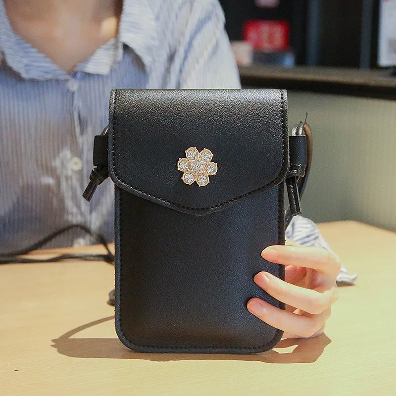 

2019 New Fashion Crossbody Single Shoulder Bag Flower Decoration Double-layer Change Keys Cash Bag with Strap Women LBY2019
