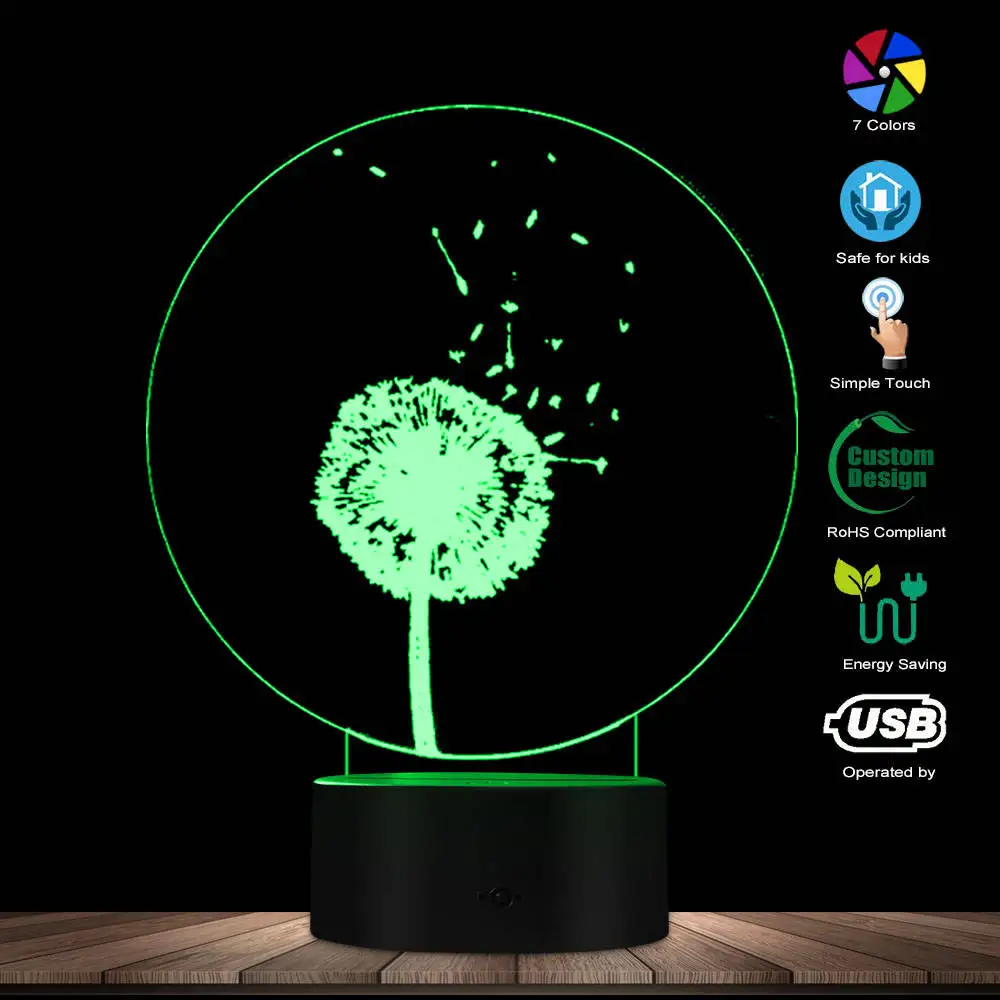 Светодиодный светильник в виде одуванчика с оптической иллюзией, Ночной светильник, домашний декор, атмосферный светодиодный, изменяющий цвет, визуальный светильник, яркий градиент цвета