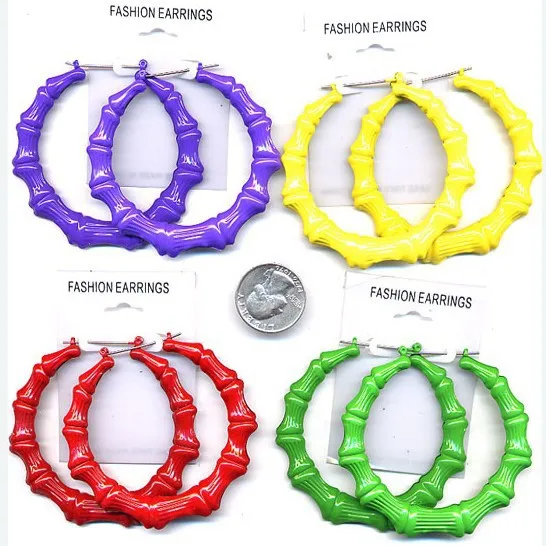

HOT paint neon color color single hoop Round circle Shape Bamboo Joint Large Hiphop nightclub Hoop Earrings