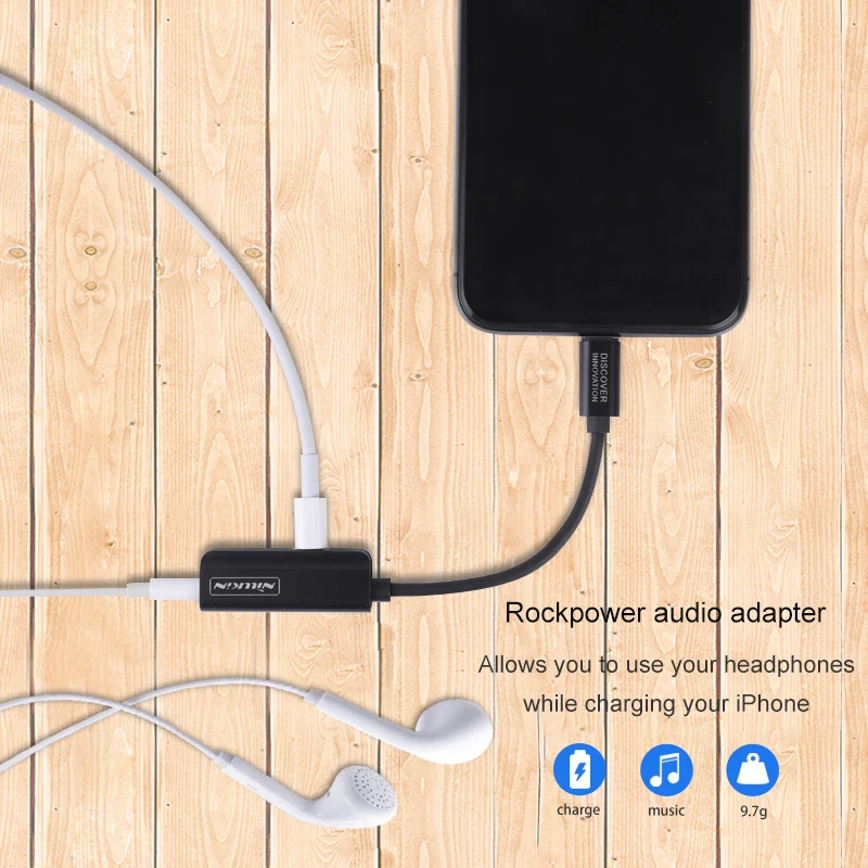 NILLKIN 3.5mm Audio Cable for iPhone Charging AUX Cable Lighting Earphone Cable 2 in 1 Headphone Adapter for iPhone X 8 7 7 Plus