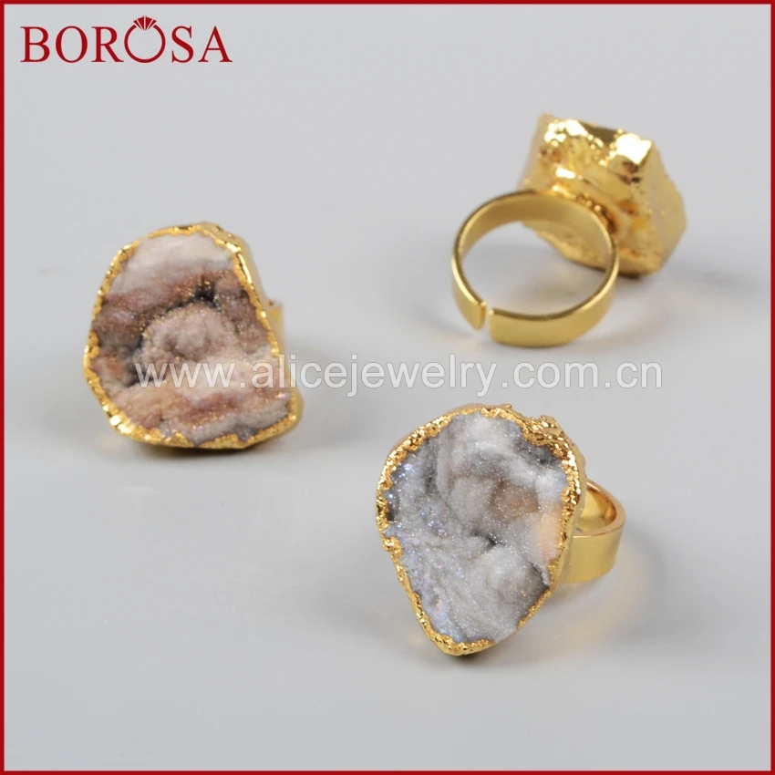 BOROSA 5 шт натуральная галактика Титан AB Цвет Druzy кварцевое кольцо друза