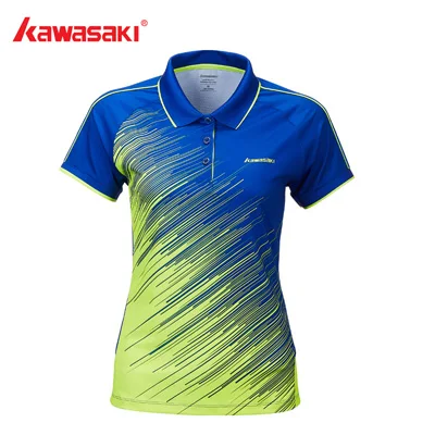 Kawasaki женские поло бадминтон футболки с кнопками Quick Dry V шеи для женские теннисные кроссовки Джерси Спортивная одежда ST-T2006 - Цвет: Темно-синий