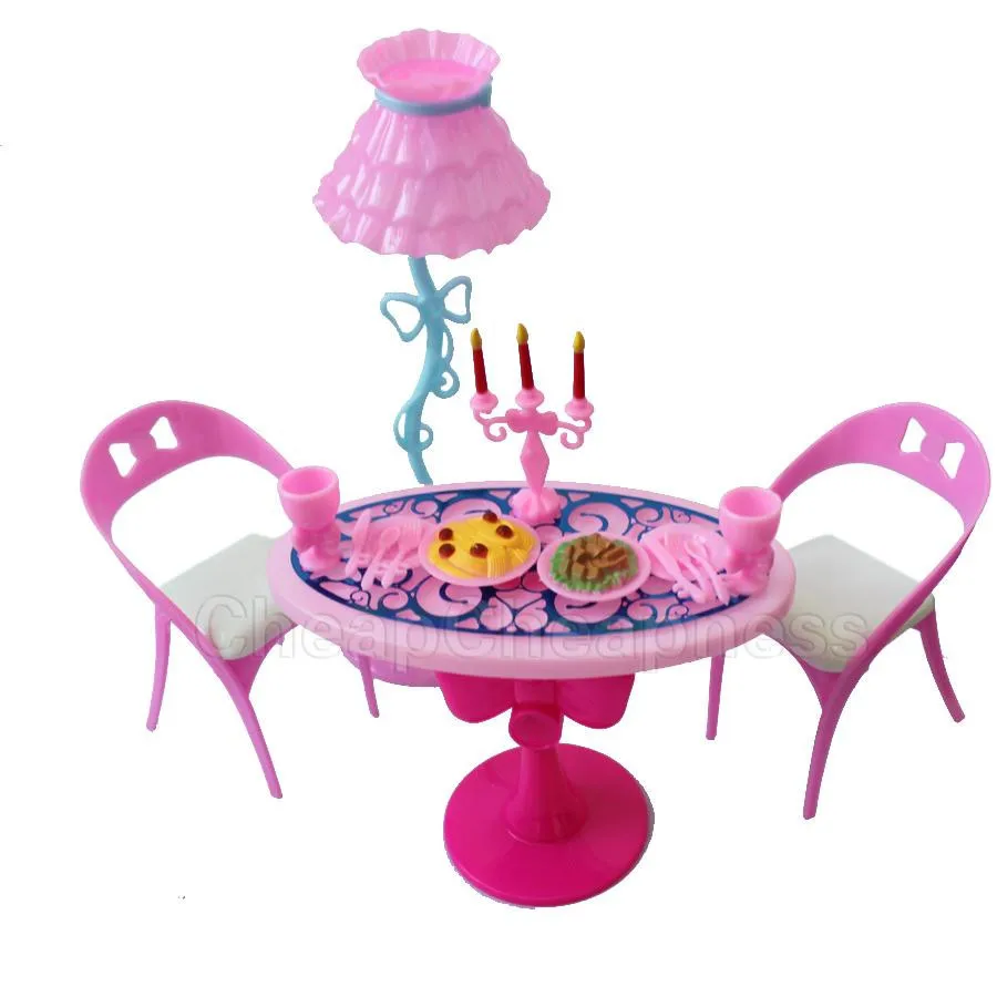 1 Set Pink Vintage Table Chairs Furniture Dining Sets Toys For