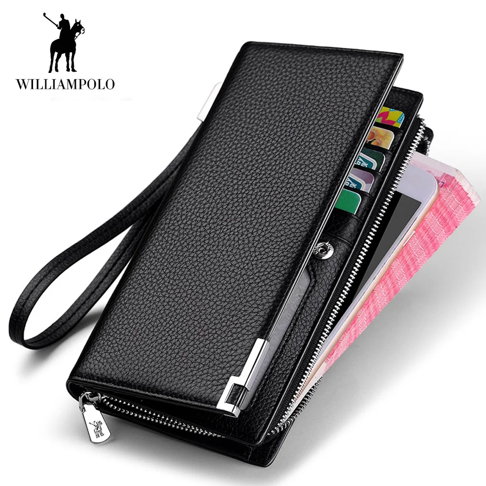 Long Genuine Leather Wallet Men Business Zipper Clutch Wallet Design Card Holder Cowhide men Metal Corner Phone Luxury Wallet