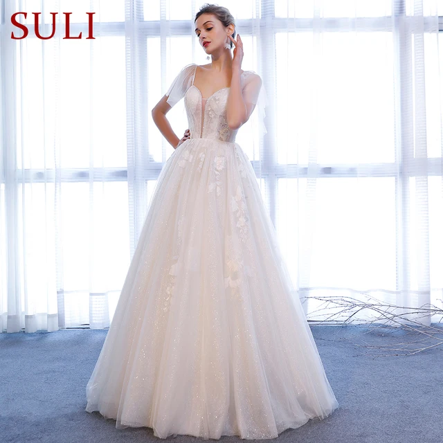 SL-167 Lace Wedding Gowns Beads Beach Wedding Dress Bridal Gown 3