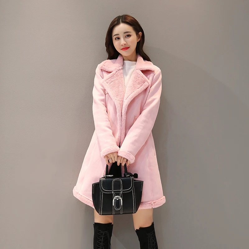 Leather Jacket Women Suede Coat Female thick Fleece 2018 Winter Long Sleeve Faux Leather Coat Motorcycle Fur Jacket Ladies PU