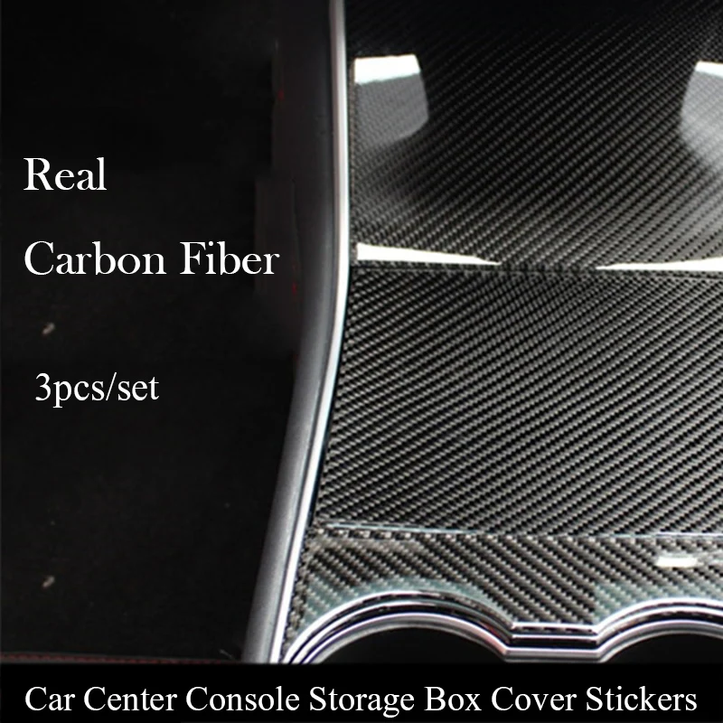 

Real Carbon Fiber Car Center Console Storage Box Cover Stickers Interior Decoration Protector Sticker For Tesla MODEL 3