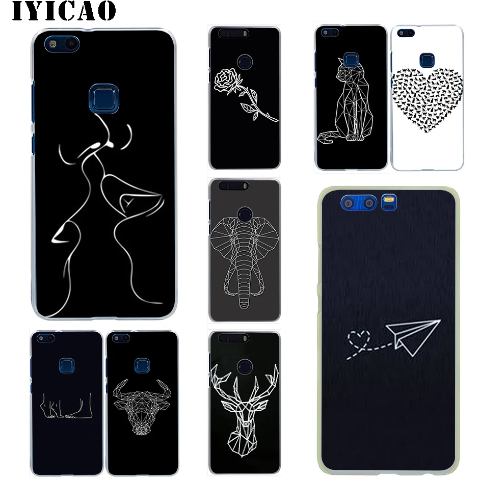 IYICAO New Art Heart Line Plane Unicorn Deer Cat Hard Case for Huawei Honor 6A 6C 7A 7C 7X 8 8X 9 10 Lite Pro Play Note | Мобильные
