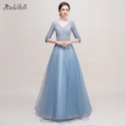 Modabelle Светло-Голубые Вечерние платья Vestido Noche Largo с коротким рукавом Вечерние Платья Vestidos De Mujer Fiesta Noche