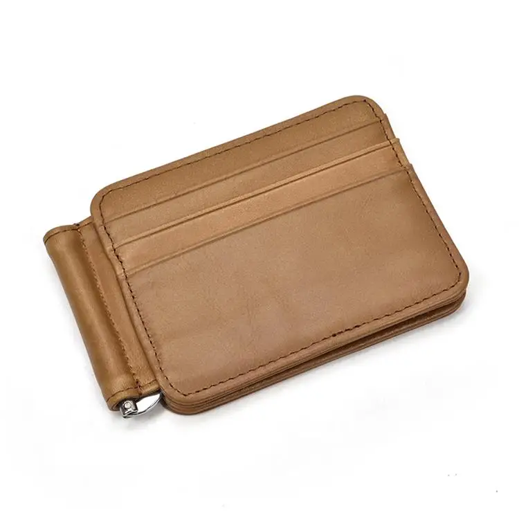 clip purse brown MAHEU, высокое качество, натуральная кожа, зажим для денег, зажим для денег, кошелек, черный, коричневый, мужской тонкий кошелек с металлическим зажимом - Цвет: clip purse brown