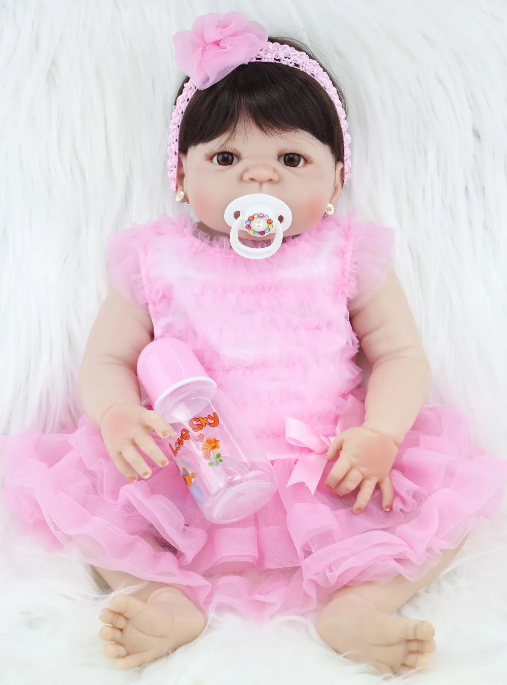 NPKCOLLECTION 55cm Full Silicone Reborn Girl Baby Doll font b Toys b font Lifelike Newborn Princess