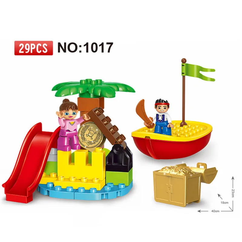 

29pcs Diy Big Size The Jake And Never Land Pirates Treasure Island Blocks Compatible With legoing Duploe Toys For Children Gifts