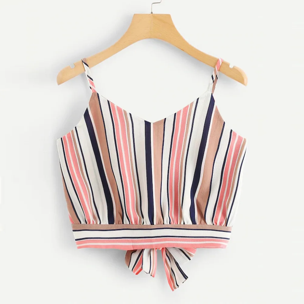 Striped Strap Bow Crop Tank Tops PU27 – iawear