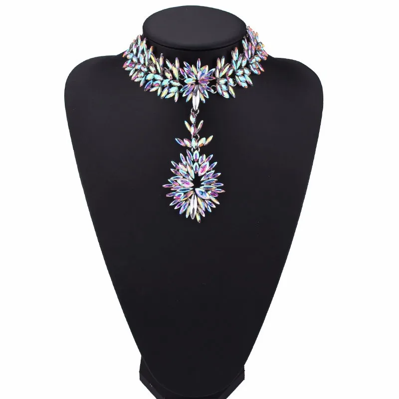 Лучшие женские Разноцветные серьги в стиле бохо, сексуальные роскошные Кристальные чокеры, ожерелье и кулон, воротник, свадебное, обручальное, женское, эффектное ожерелье 3898